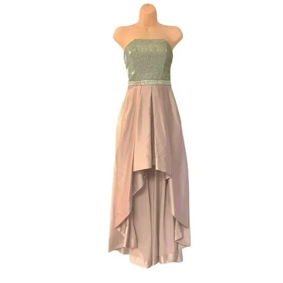 Speechless Mauve Spaghetti Strap Satin Silver Tulle Evening Gown Prom Dress - Picture 4 of 12